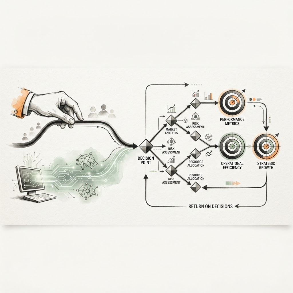 Beyond ROI: Why AI Product Managers Should Measure Return on Decisions editorial illustration