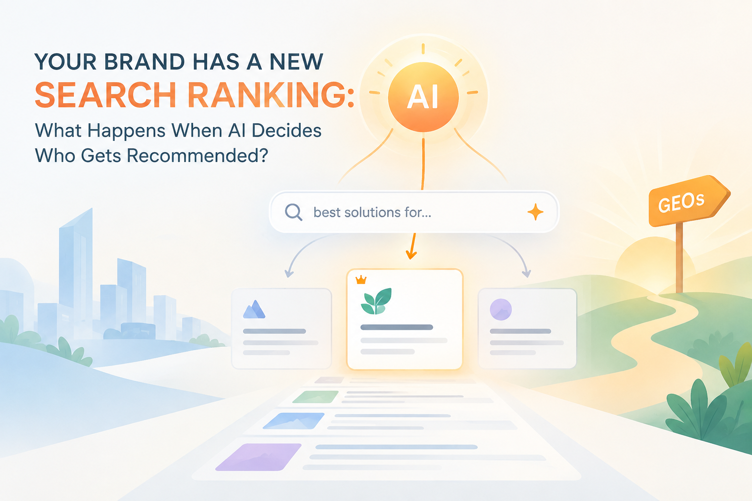 Your Brand Has a New Search Ranking: What Happens When AI Decides Who Gets Recommended? editorial illustration